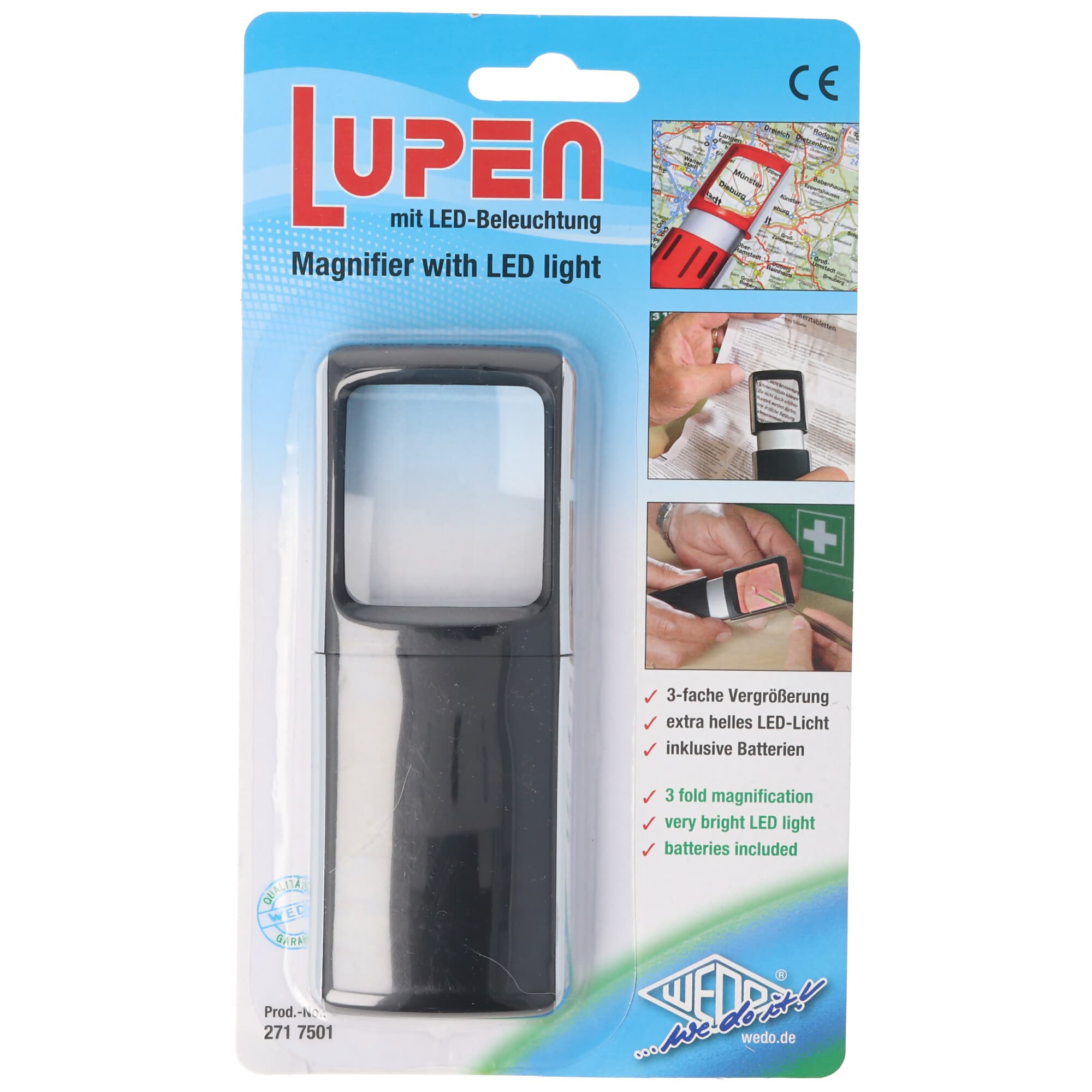 Loupe avec éclairage LED et grossissement 3x Couleur Noir